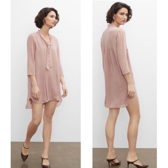 Club Monaco Silk Tunic Pintuck Seersucker Relaxed Fit Shirt Shift Mini Dress NEW - Picture 2 of 12